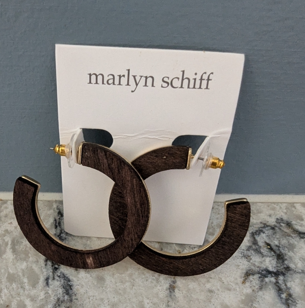 Marlyn Schiff Dark Brown and Gold Hoop Earrings New